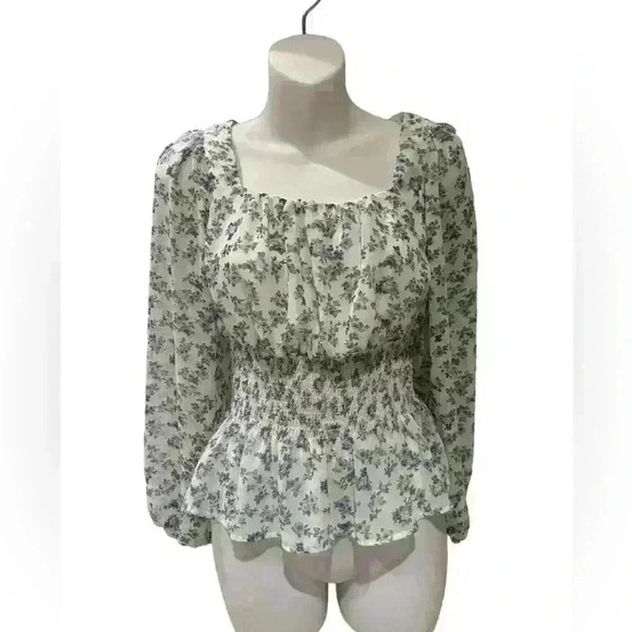 London Rose Tops - London Rose Chic Floral Smocked Blouse - Size Medium